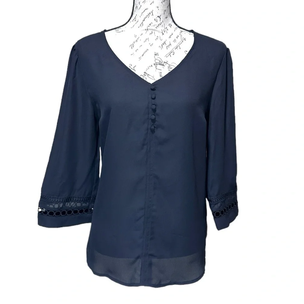 Fortune + Ivy Black 3/4 Sleeve Blouse Size Small NWOT - Picture 1 of 7